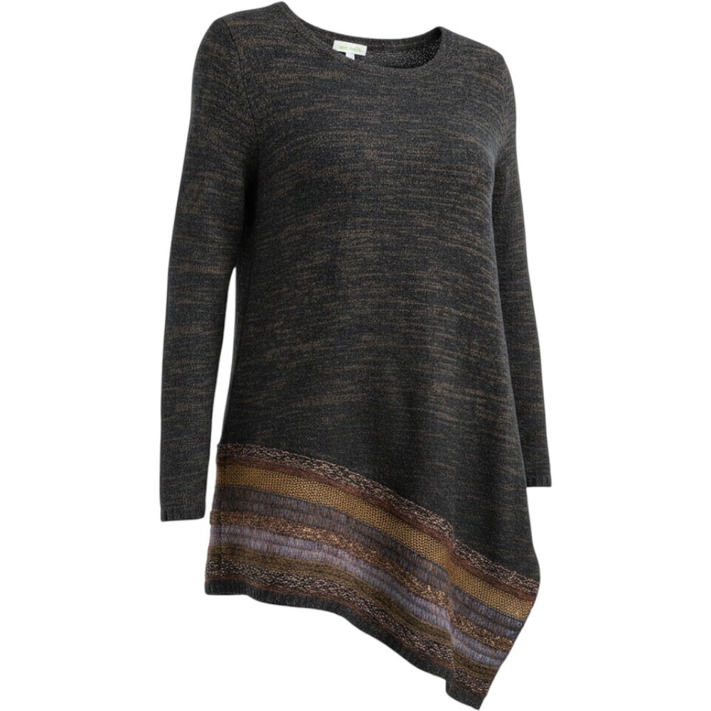 Soft Surroundings XL Brown Marled Knit Sharkbite Hem Tunic Sweater Wool Blend